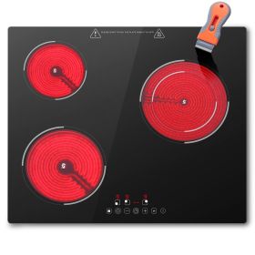 Glaskeramikkochfeld 3 Platten 60cm, 5200W Herdplatte 3 Kochfelder, Kochfeld 3 Platten mit Touch-Steuerung, 9 Heizstufen, Kindersicherung, Timer 9
