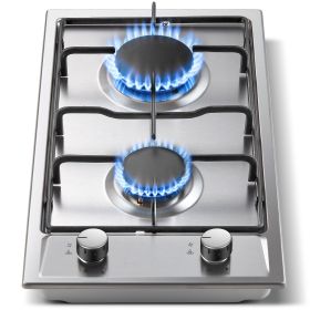 Gaskochfeld 2 Flammig, 30cm Edelstahl Gaskochfeld mit Automatischer Flammenschutz, Einbau Gasherd, 4200W, Erdgas und Propangas