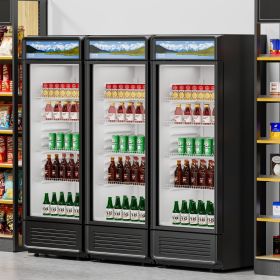 Commercial Merchandiser Refrigerator 9.7 CU.FT Glass Door Beverage Refrigerator (Option: Black)