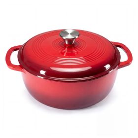 6 Quart Enameled Cast Iron Dutch Oven, Moisture-Sealing Lid For Bread Baking, Braising, Slow Cooking, Dual Handles, Oven Safe (Option: red)