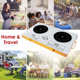 Portable Electric Double Burner 7000W, 110V Countertop Hot Plates with Smooth Heat-Resistant Glass Surface (Easy to Clean), 4 Preset Cooking Mode (Color: White)