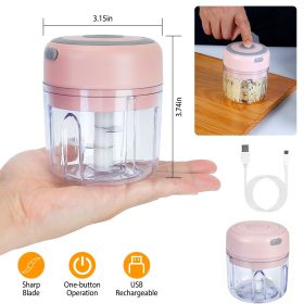 Portable Mini Electric Garlic Chopper, Rechargeable Small Food Processor with 304 Stainless Steel Blade, Detachable Design for Chopping Vegetable (Color: Pink)