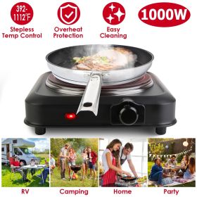 1200W Electric Infrared Single Burner Portable Heating Hot Plate Stove Countertop RV Hotplate with 7.5' Glass Cooktop Stepless Temperature Adjust (Color: Black)